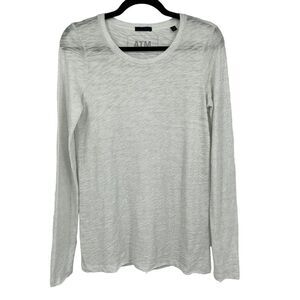 ATM NWOT Slub Metallic Speckled Long Sleeve Destroyed Hem Crewneck Top Small